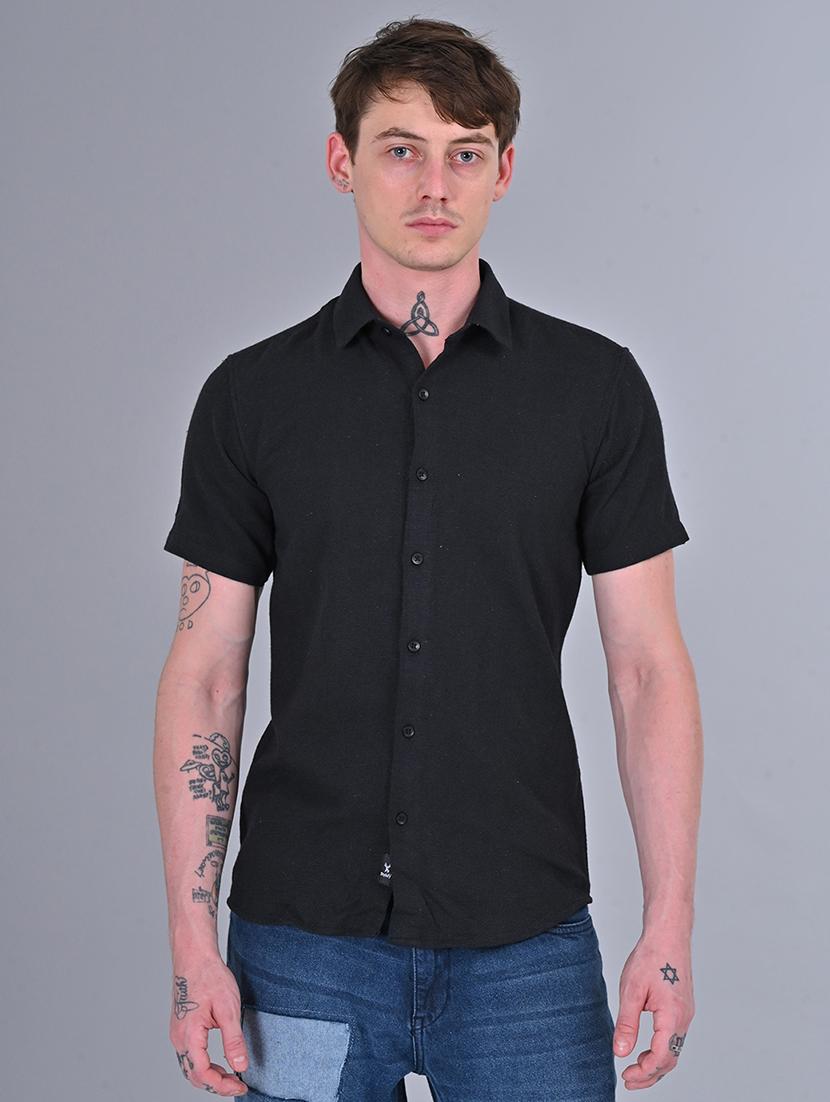men slim fit solid short sleeves casual shirt - 21559128 - Zoom Image - 0