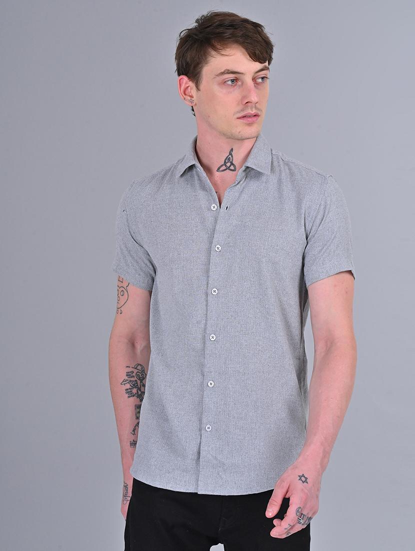 men slim fit solid short sleeves casual shirt - 21559130 - Zoom Image - 0