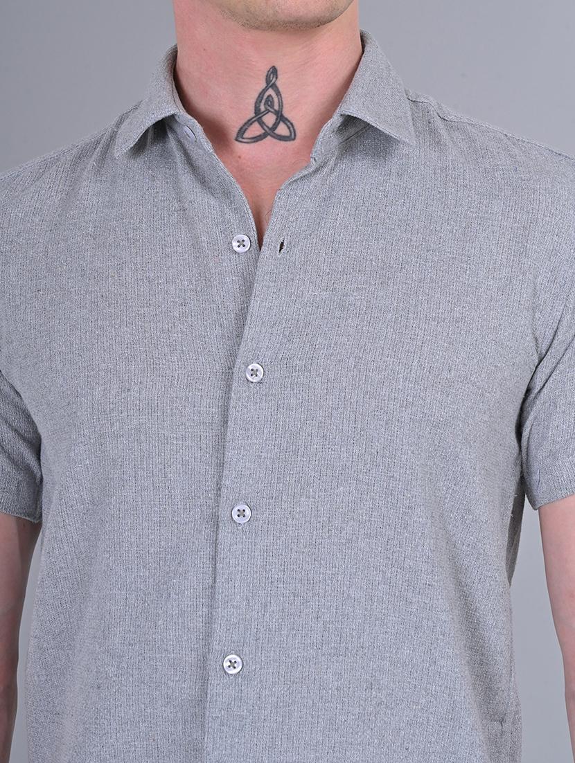 men slim fit solid short sleeves casual shirt - 21559130 - Standard Image - 5