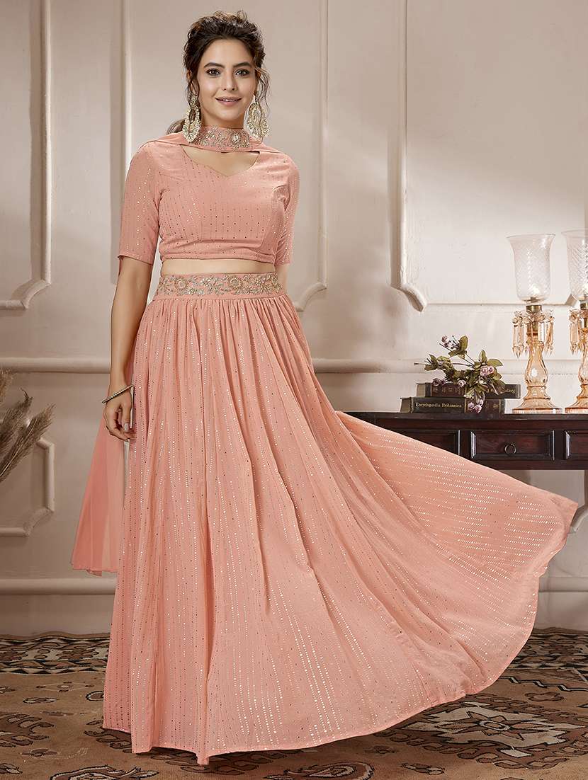 women embroidered top skirt & dupatta fusion set