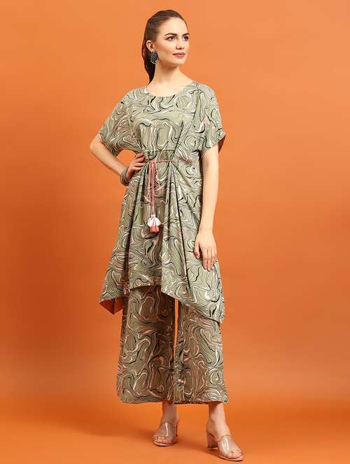women printed round neck kaftan set - 21559357 - Standard Image - 0