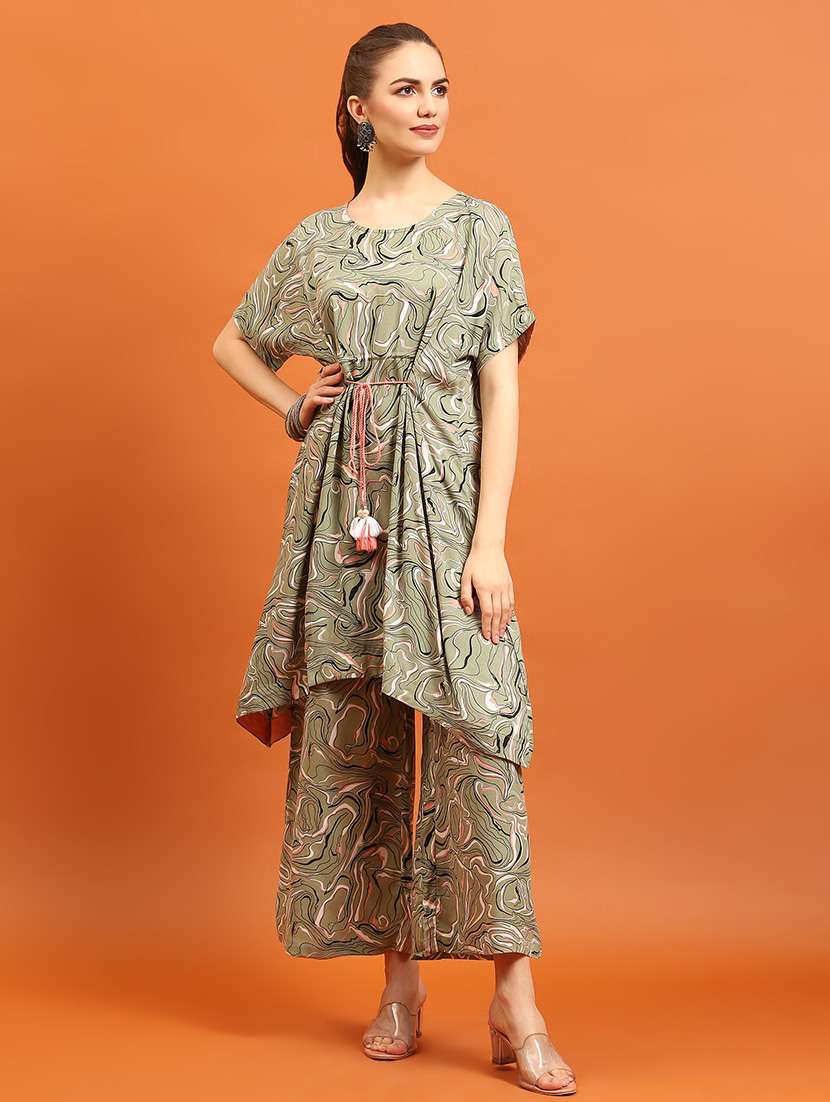 women printed round neck kaftan set - 21559357 - Zoom Image - 0