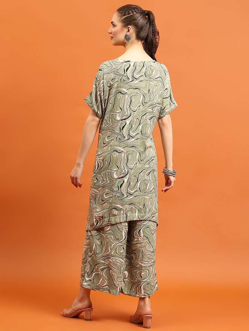 women printed round neck kaftan set - 21559357 - Standard Image - 3