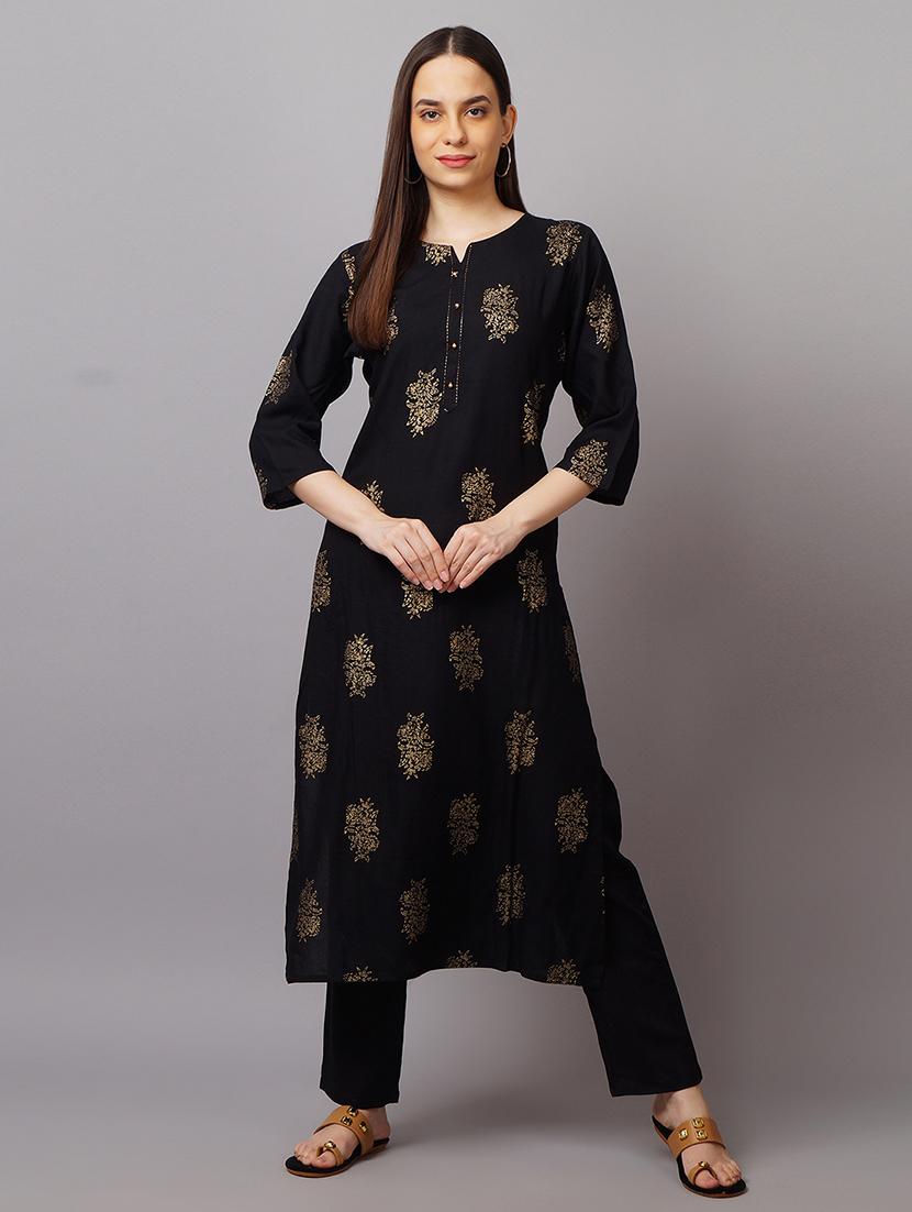 women black foil printed kurta pant set - 21559395 - Zoom Image - 0