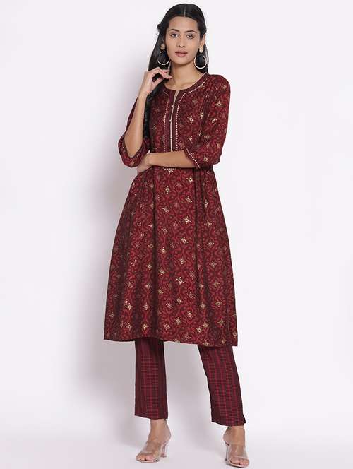 women printed three quarter sleeves kurta pant set - 21559401 - Standard Image - 0