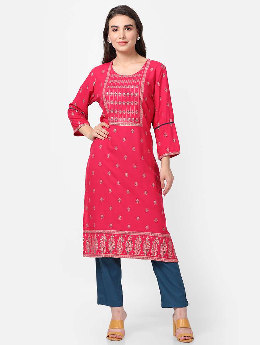 women printed three quarter sleeves kurta pant set - 21559404 -  Zoom Image - 0