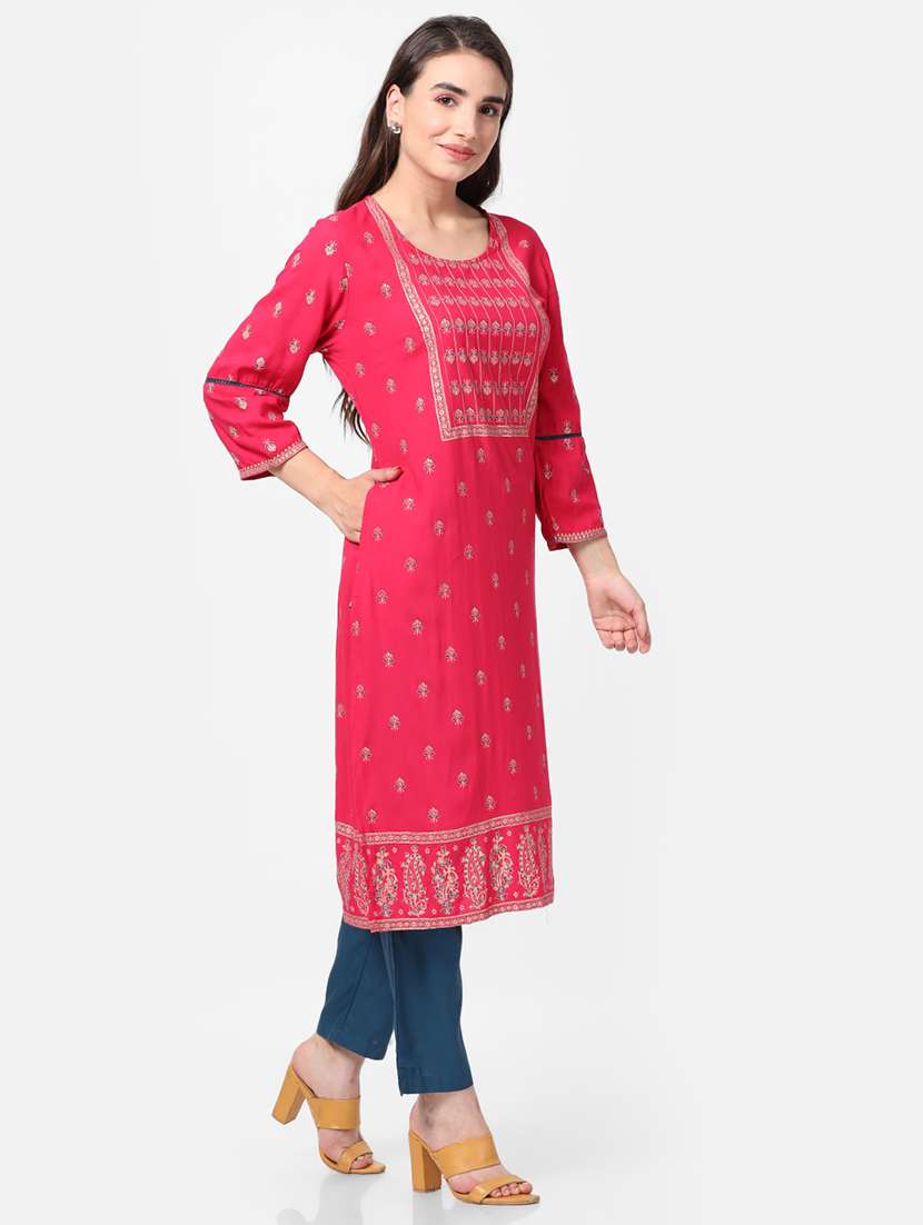women printed three quarter sleeves kurta pant set - 21559404 - Standard Image - 3