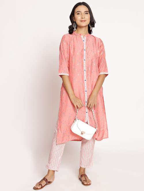 women peach printed kurta pant set - 21559406 - Standard Image - 0