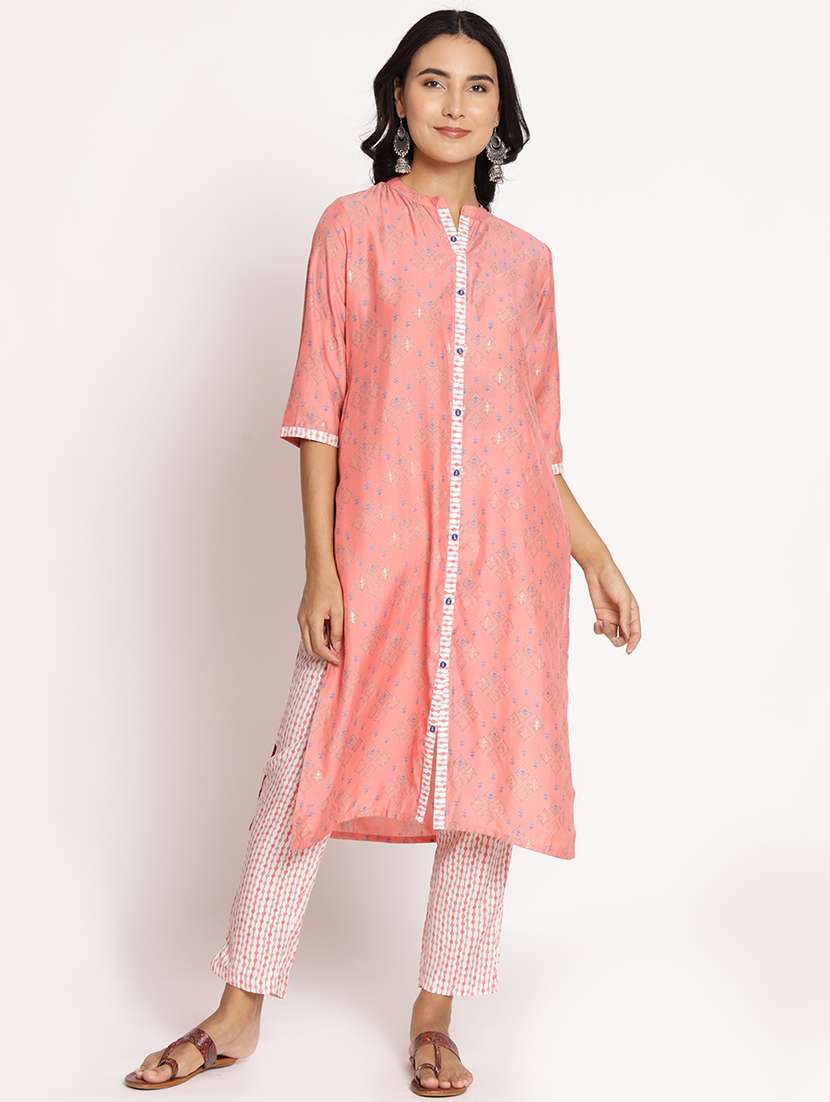 women peach printed kurta pant set - 21559406 - Standard Image - 3