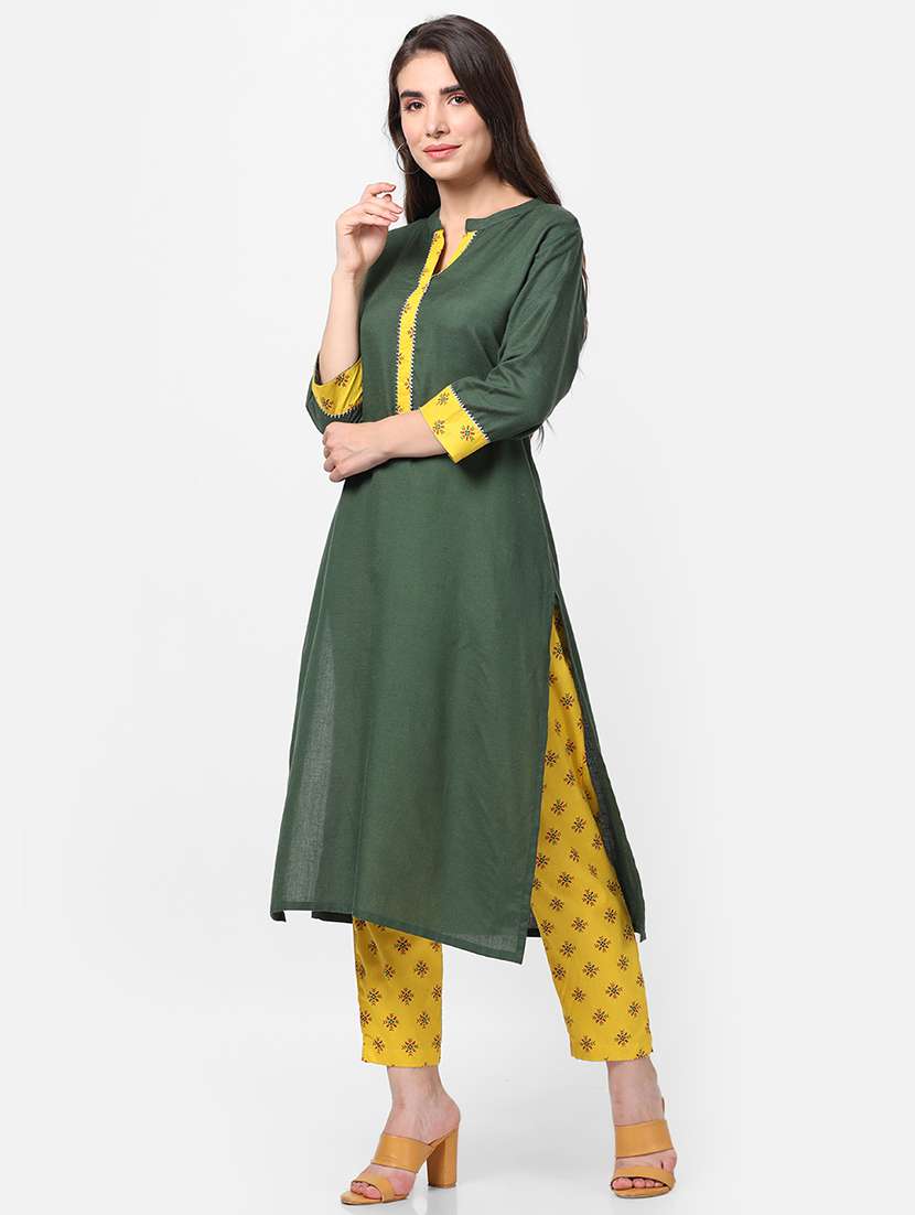 women green solid kurta pant set - 21559409 - Standard Image - 3