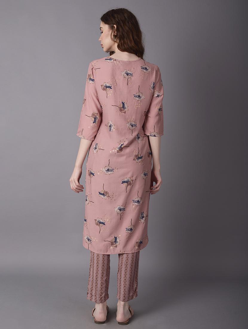 women peach floral printed kurta pant set - 21559436 - Standard Image - 3