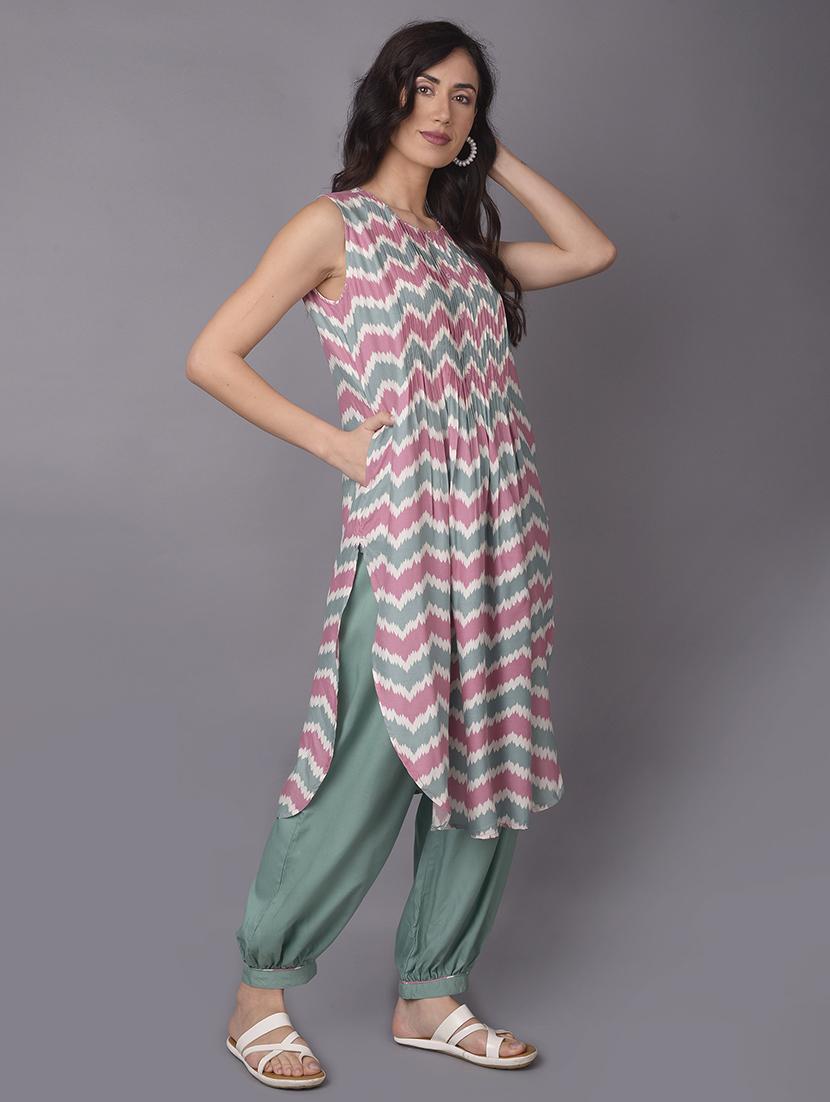 women chevron printed kurta salwar set - 21559439 - Standard Image - 3