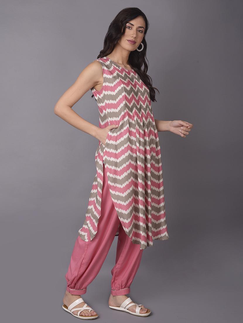 women pink chevron printed kurta salwar set - 21559440 - Standard Image - 3