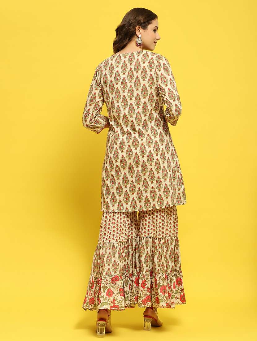 women printed three quarter sleeves kurta sharara set - 21559472 -  Standard Image - 3