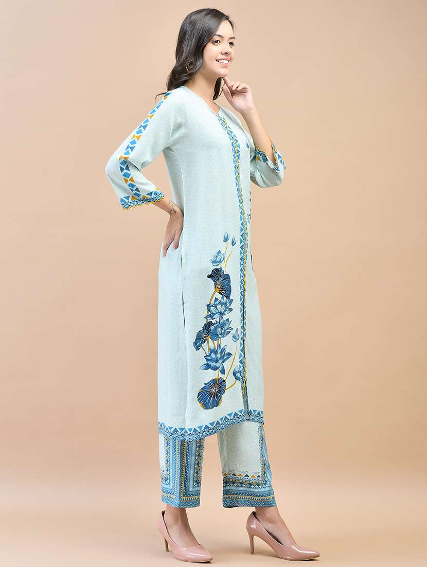 women light blue floral kurta pant set - 21559478 -  Standard Image - 3