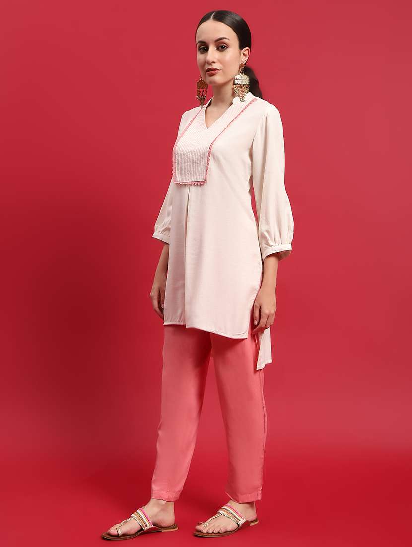 women solid three quarter sleeves kurta pant set - 21559479 - Standard Image - 3