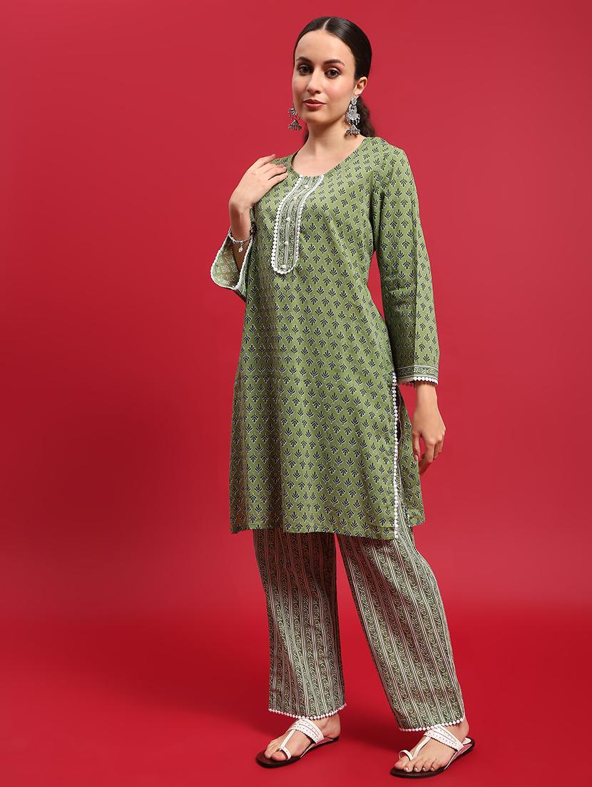 women printed three quarter sleeves kurta pant set - 21559481 - Standard Image - 3