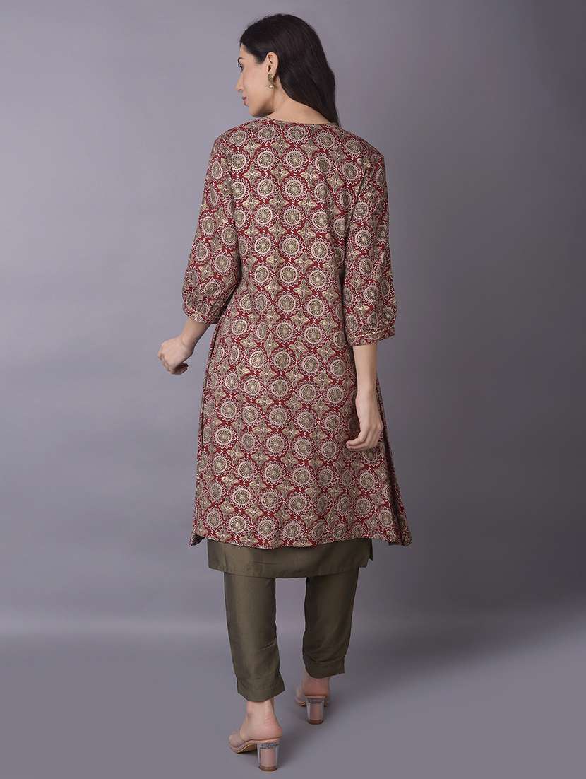 women olive solid kurta pant set with long shrug - 21559483 -  Standard Image - 3