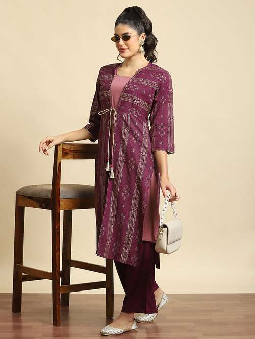 women printed three quarter sleeves kurta pant set - 21559490 -  Standard Image - 0