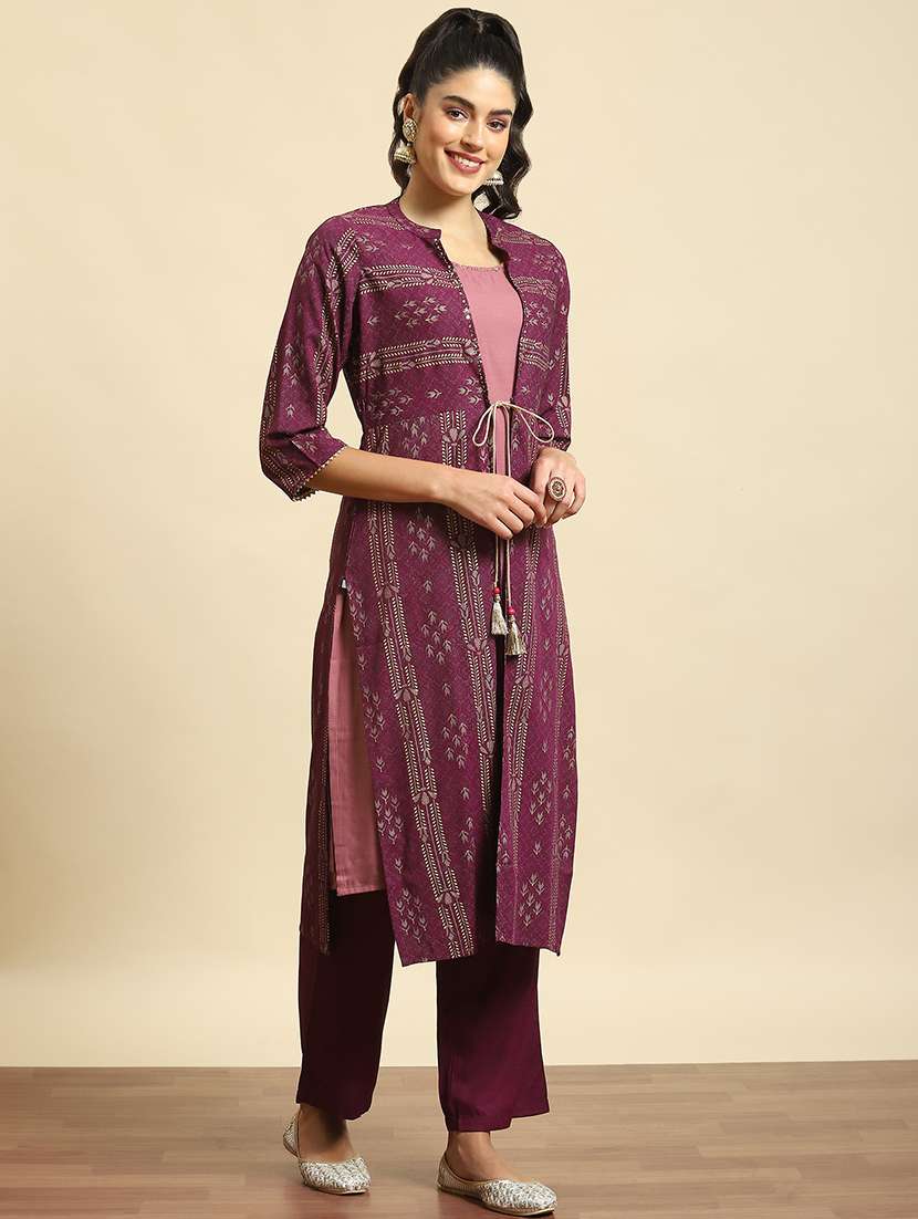 women printed three quarter sleeves kurta pant set - 21559490 -  Standard Image - 3