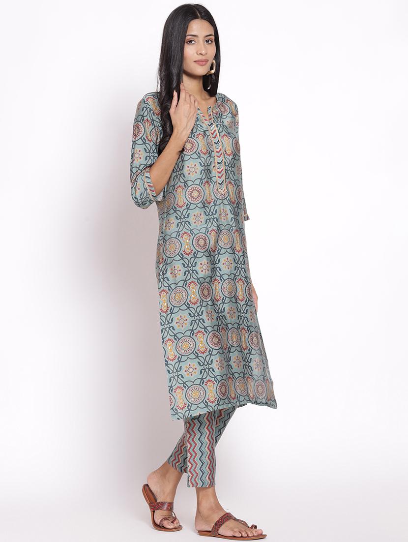 women three quarter sleeve kurta pant with dupatta set - 21559501 - Standard Image - 3