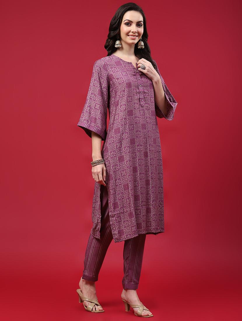 women printed three quarter sleeves suit set - 21559559 - Standard Image - 3