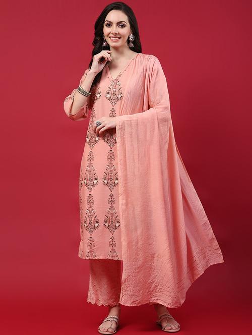 women three quarter sleeve kurta pant with dupatta set - 21559576 - Standard Image - 0
