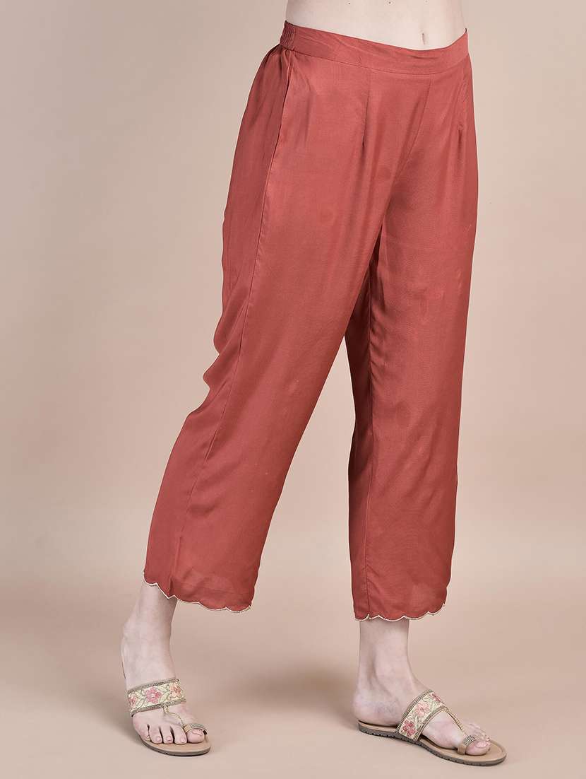 women rust long sleeve anarkali kurta pant with dupatta set - 21559600 -  Standard Image - 5