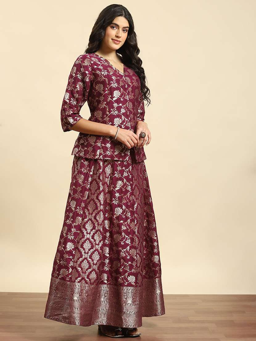 women magenta jacquard work lehenga set - 21559603 - Standard Image - 3