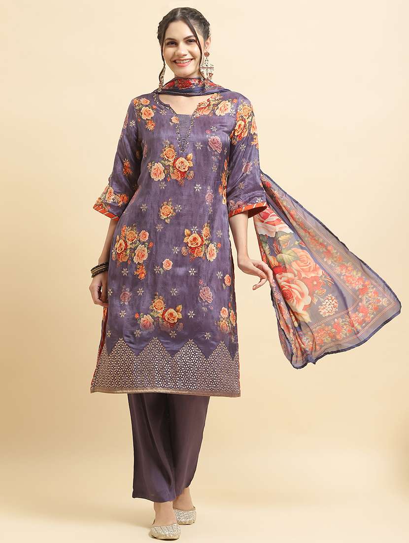 women three quarter sleeve kurta palazzo with dupatta set