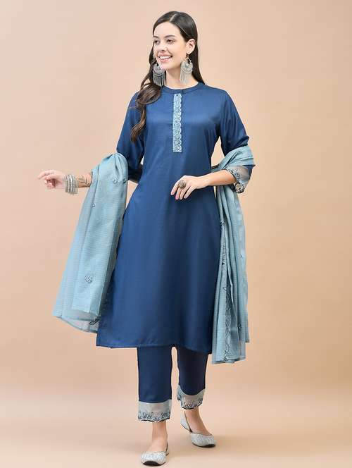 women three quarter sleeve kurta pant with dupatta set - 21559619 - Standard Image - 0