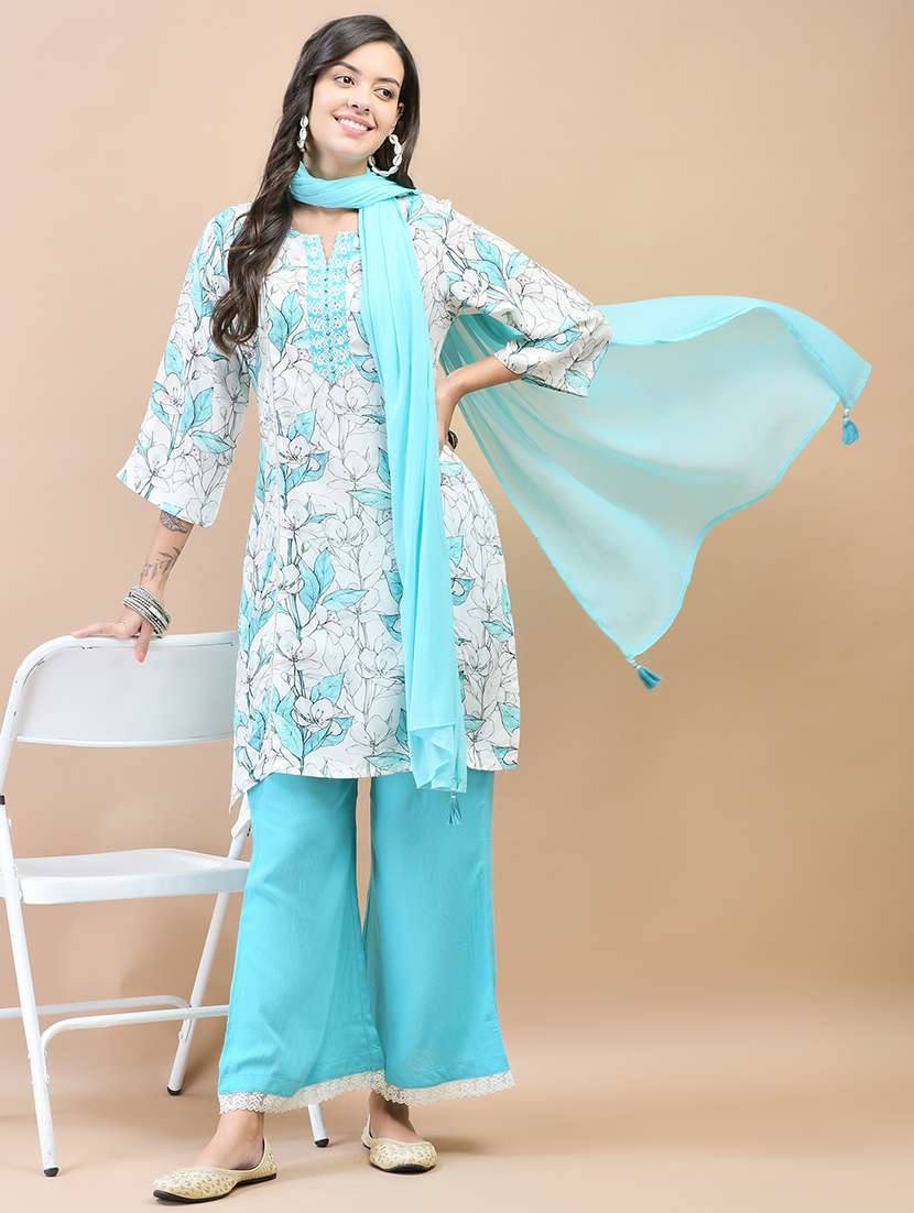 women three quarter sleeve kurta palazzo with dupatta set - 21559623 -  Zoom Image - 0