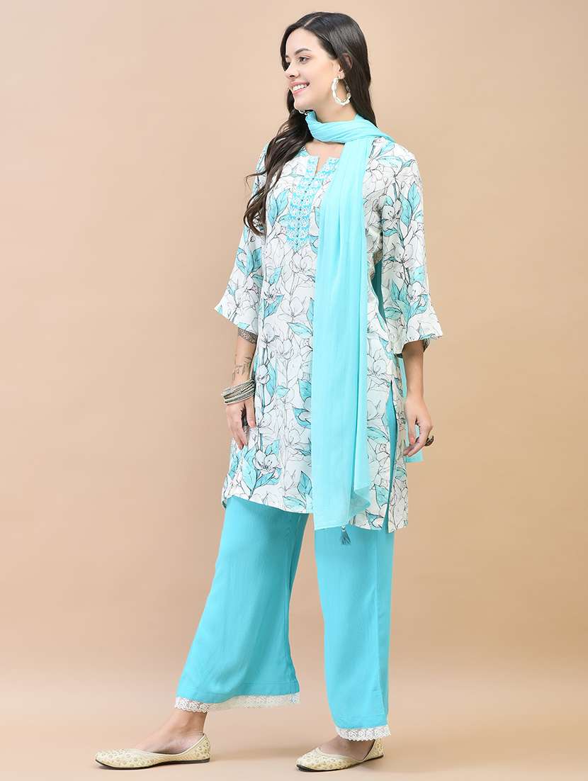 women three quarter sleeve kurta palazzo with dupatta set - 21559623 - Standard Image - 3