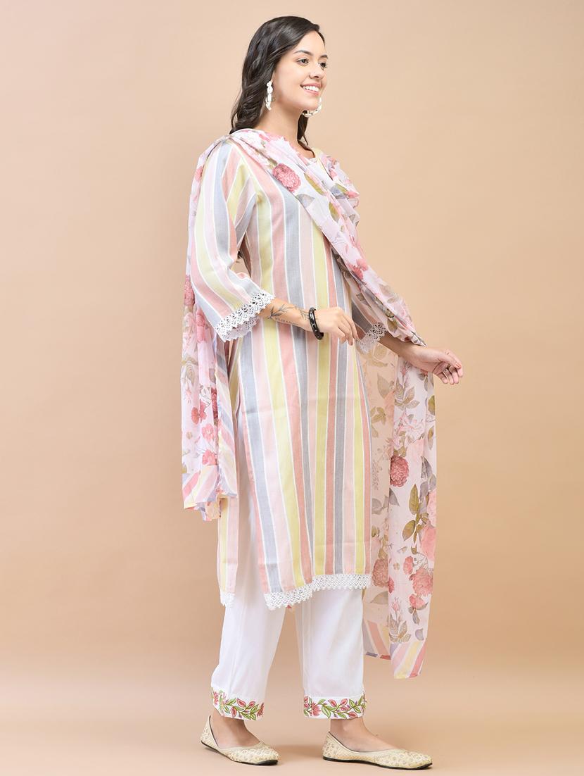 women stripes kurta pant with dupatta set - 21559625 - Standard Image - 3
