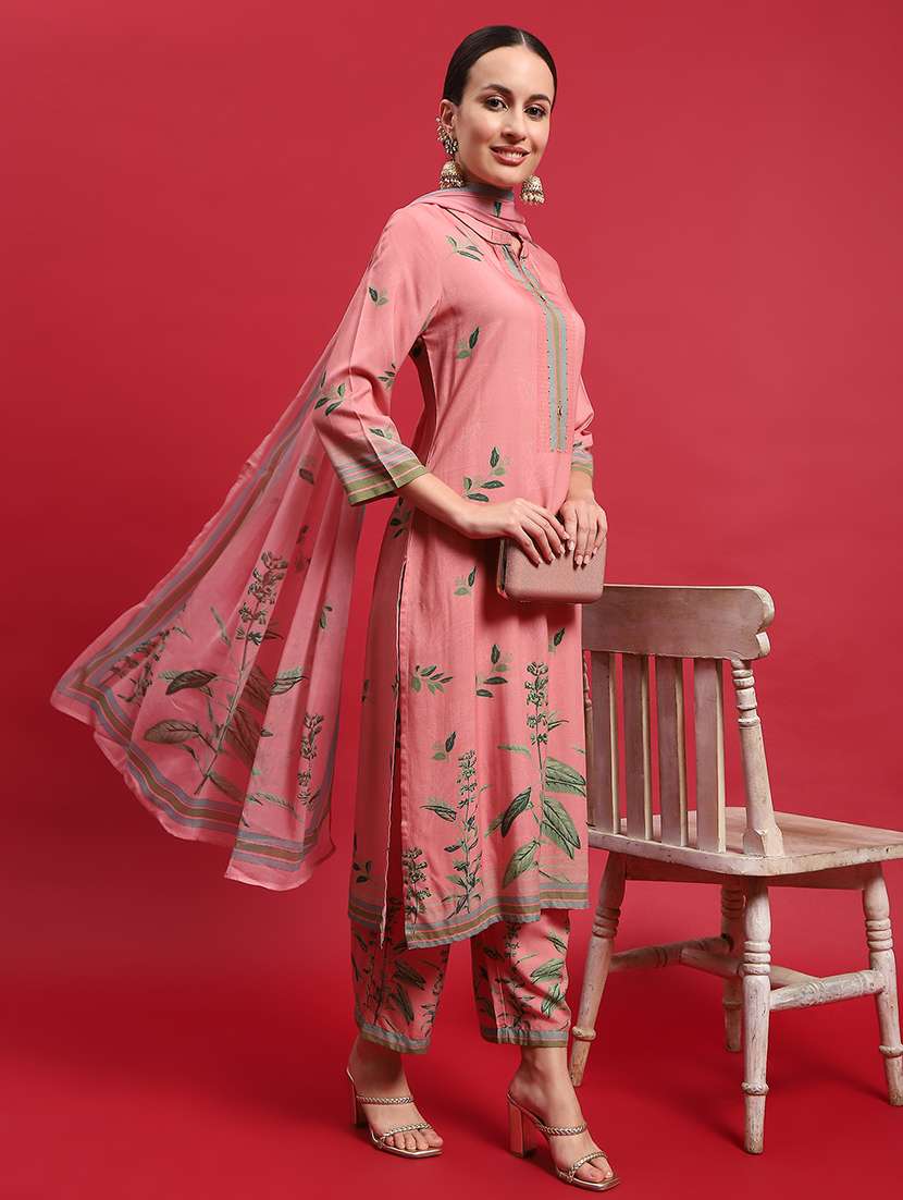 women printed kurta palazzo with dupatta set