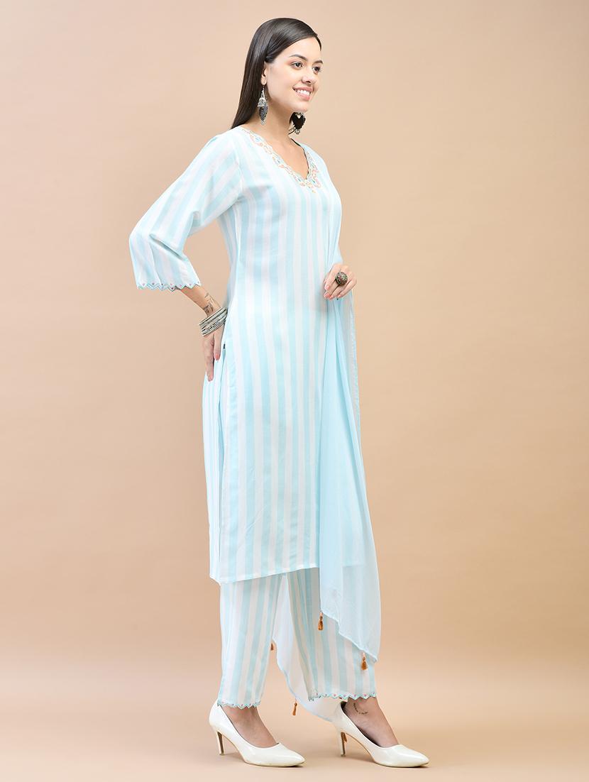 women striped three quarter sleeve suit set - 21559640 - Standard Image - 3