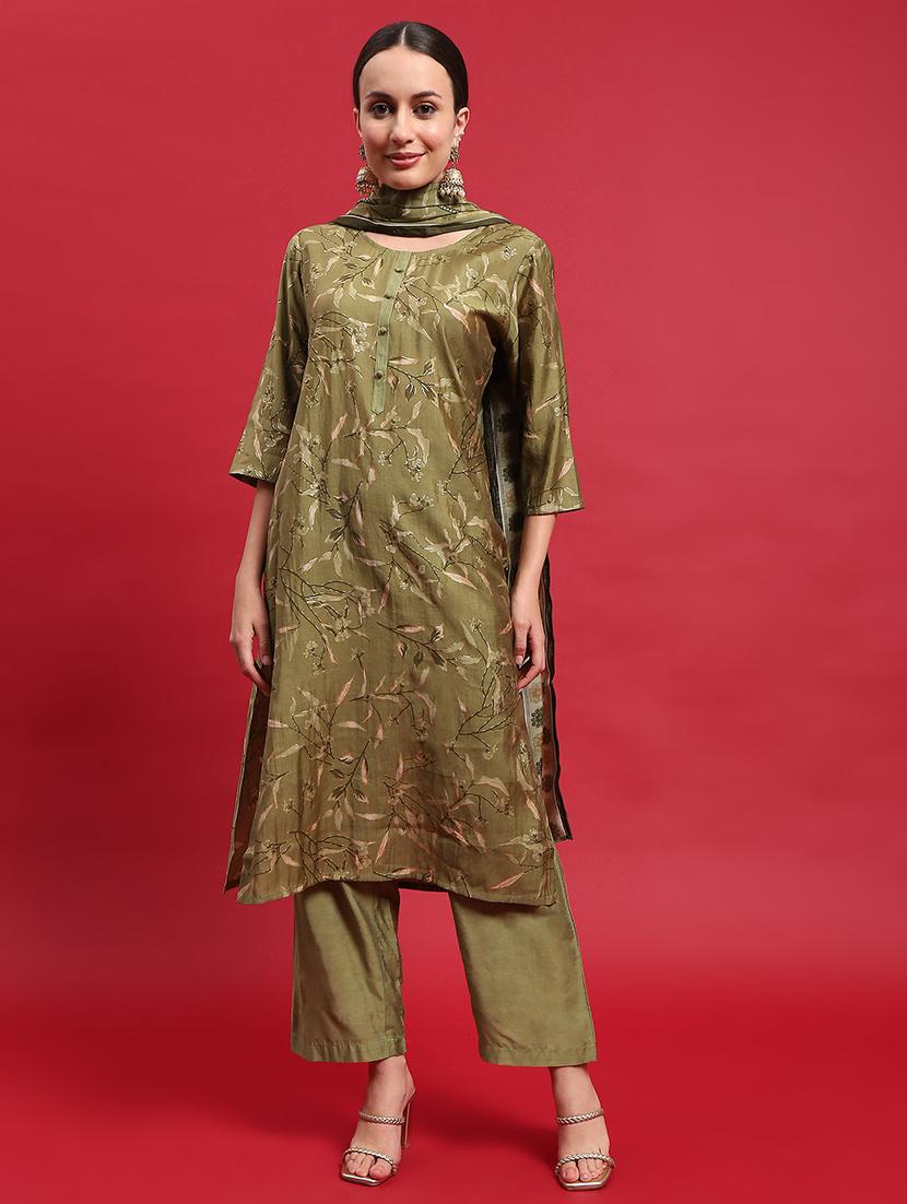 women three quarter sleeve kurta pant with dupatta set - 21559649 - Zoom Image - 0