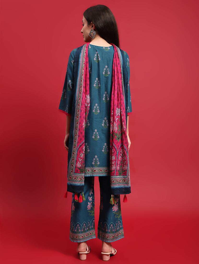 women three quarter sleeve kurta pant with dupatta set - 21559650 - Standard Image - 3