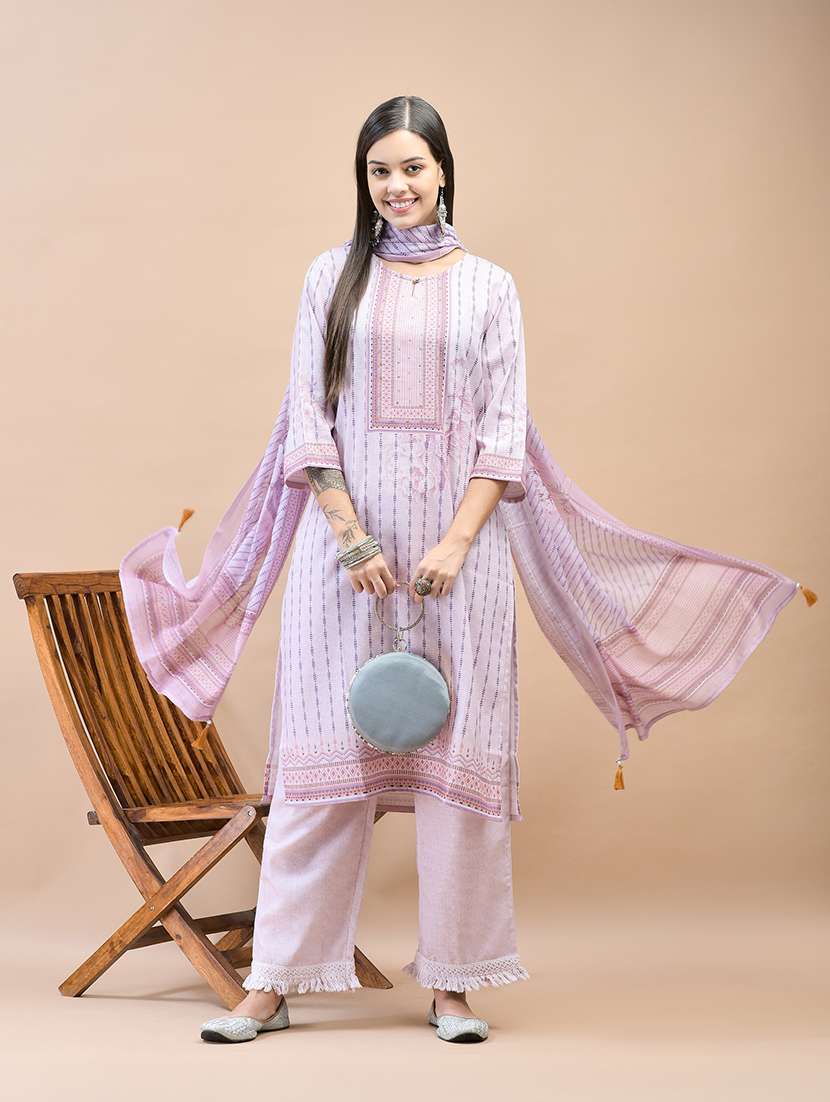 women three quarter sleeve kurta pant with dupatta set