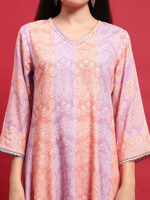women printed three quarter sleeves kurta dupatta set - 21559657 - Standard Image - 5