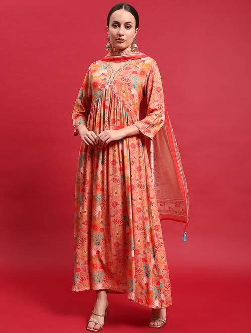 women printed three quarter sleeves kurta dupatta set - 21559658 - Standard Image - 0