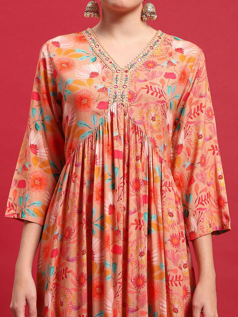 women printed three quarter sleeves kurta dupatta set - 21559658 - Standard Image - 5