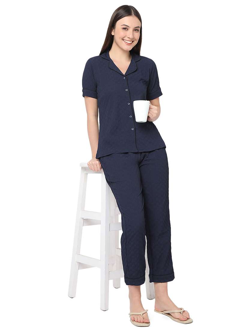 women solid pyjama nightwear set - 21559665 -  Standard Image - 3