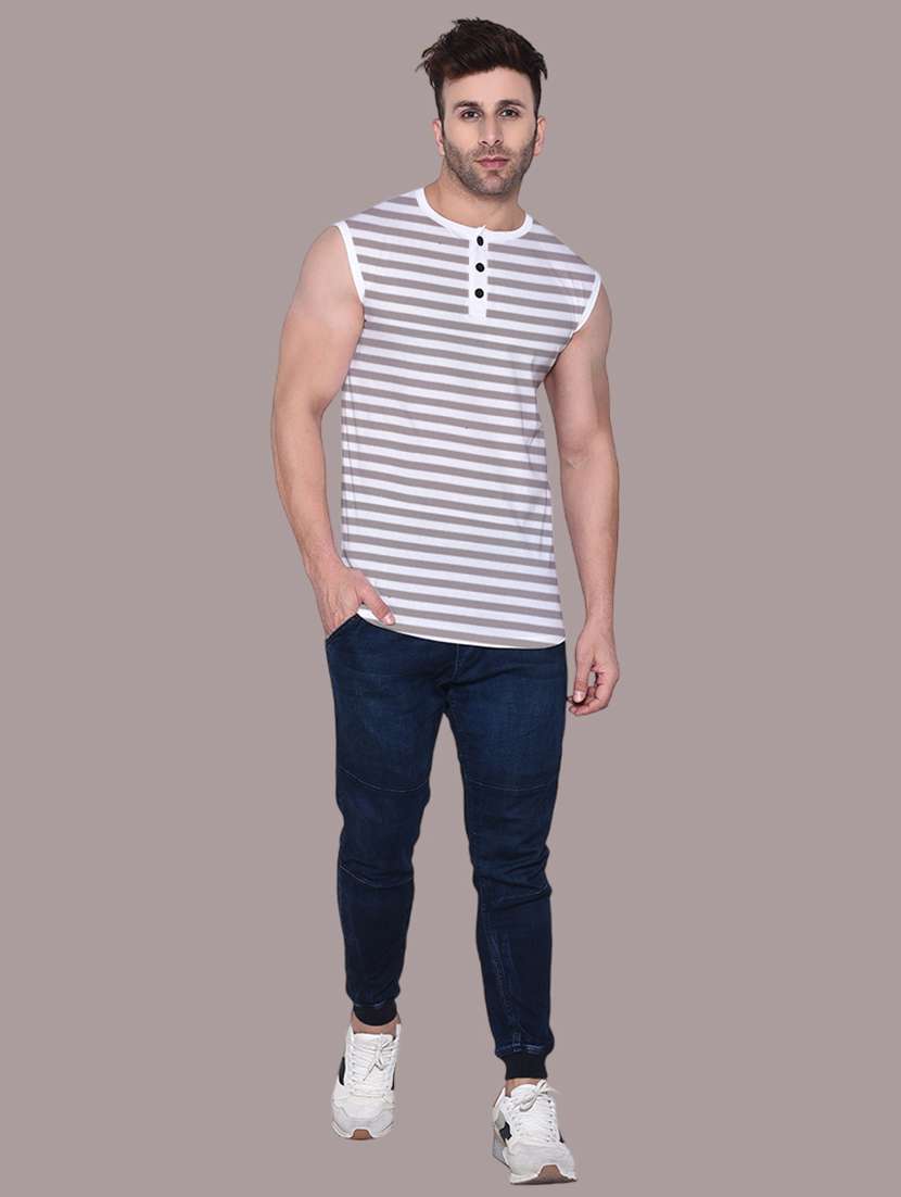 men striped printed sleeveless t-shirt - 21560122 - Standard Image - 3