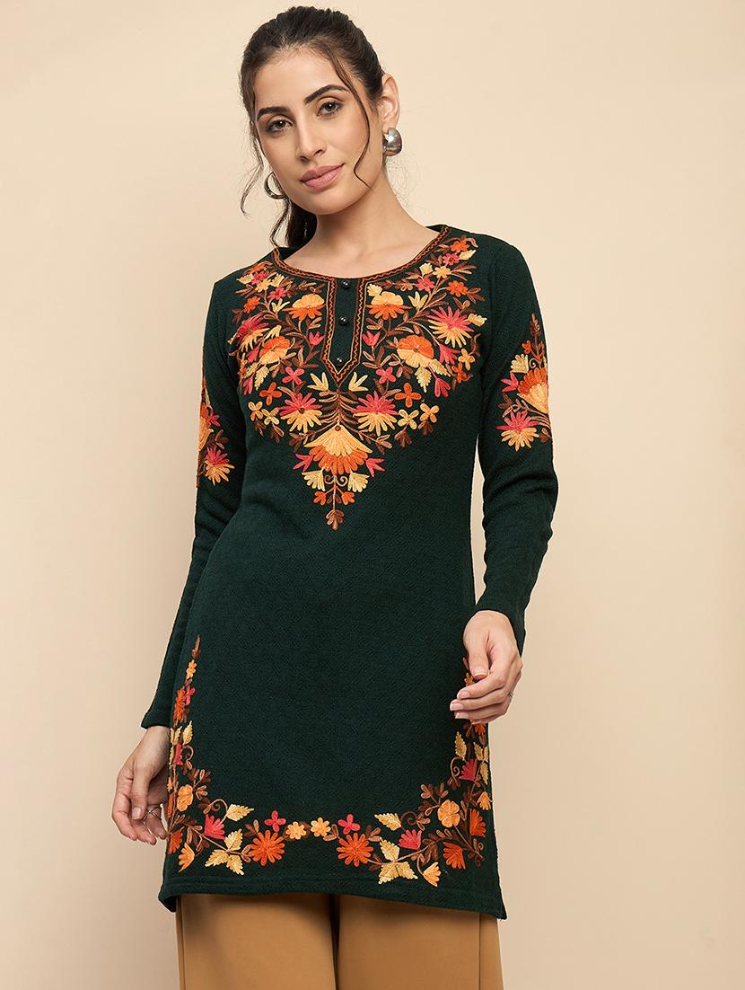 women embroidered long sleeves kurti