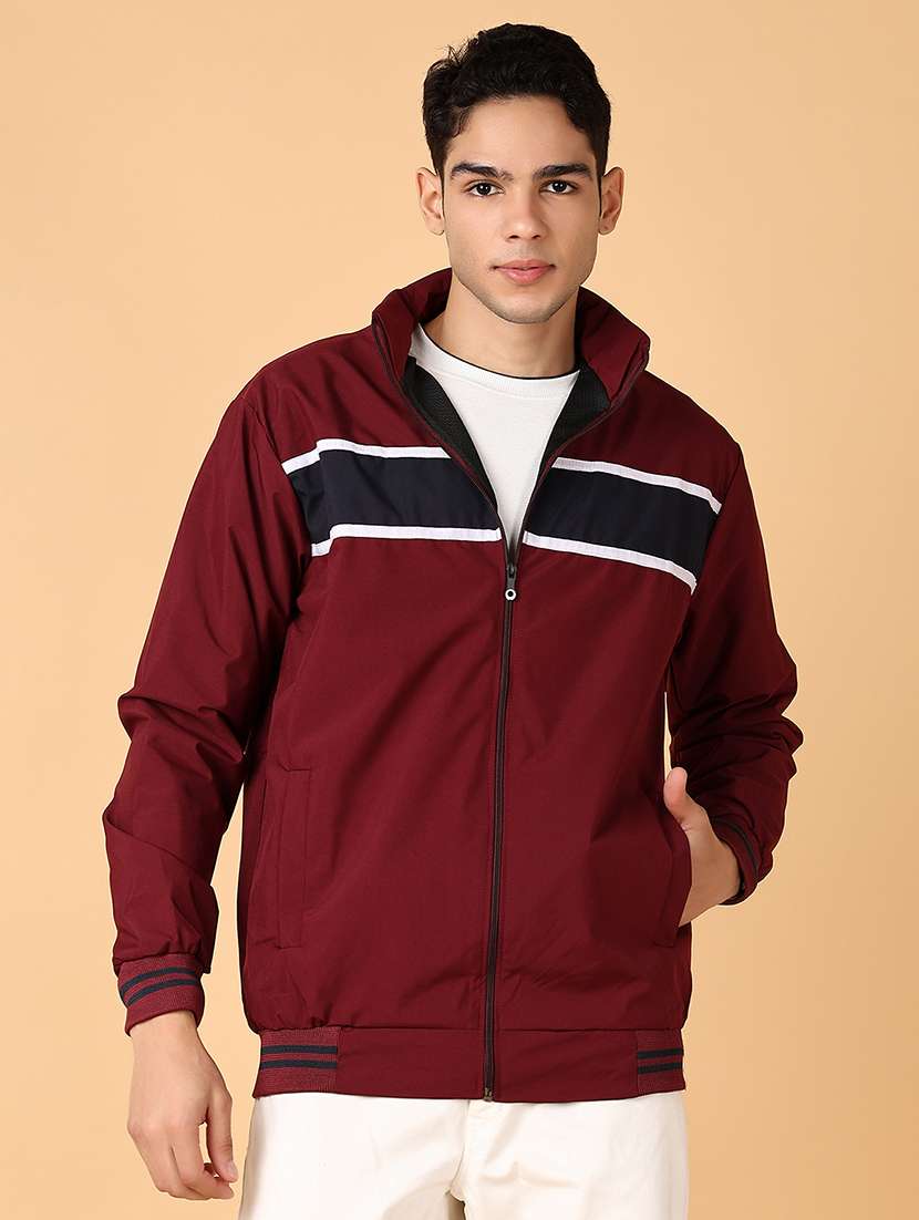 men long sleeves color block casual jacket