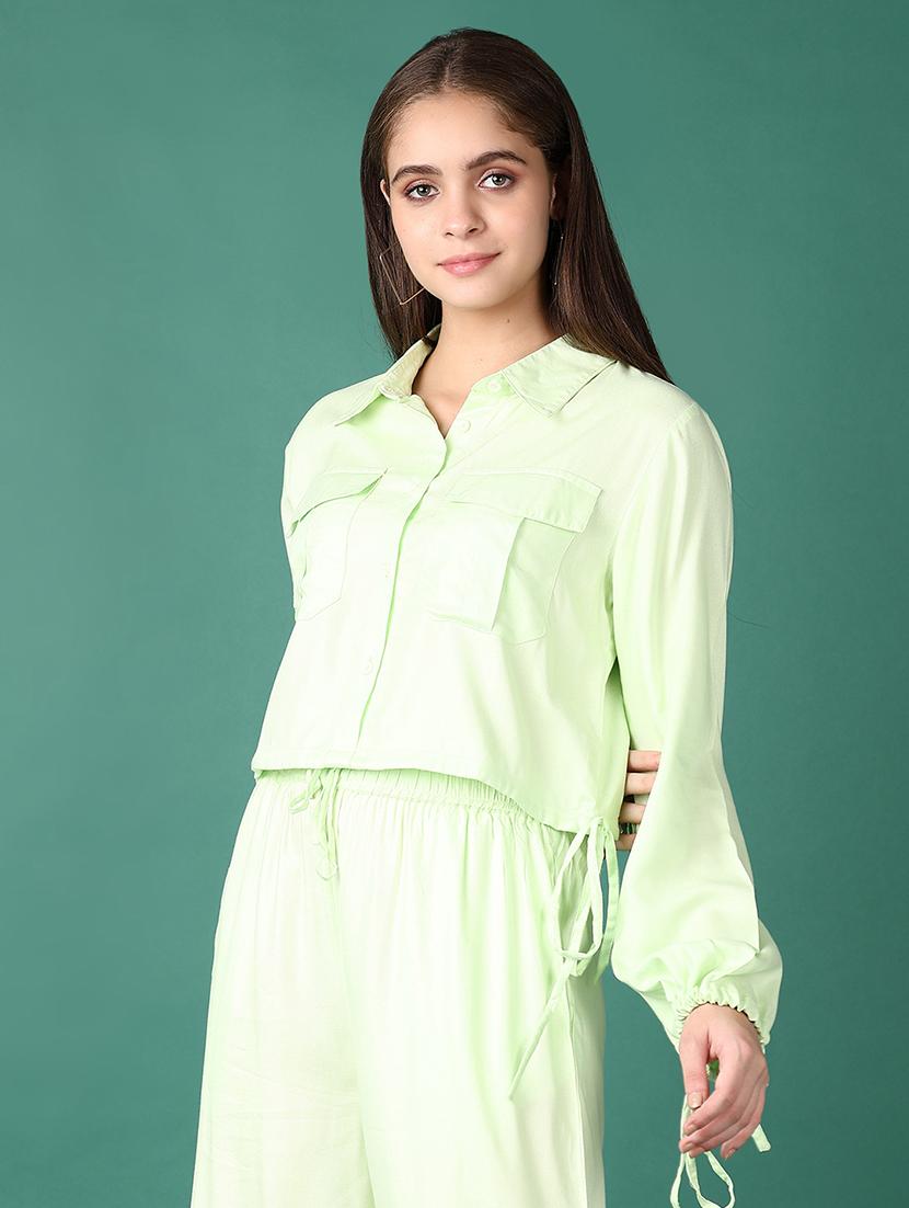 girls solid long sleeve shirt style top - 21560611 - Zoom Image - 0