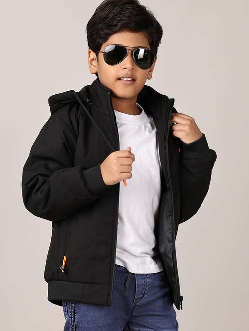 boys solid long sleeve hooded quilted jacket - 21560615 -  Standard Image - 0