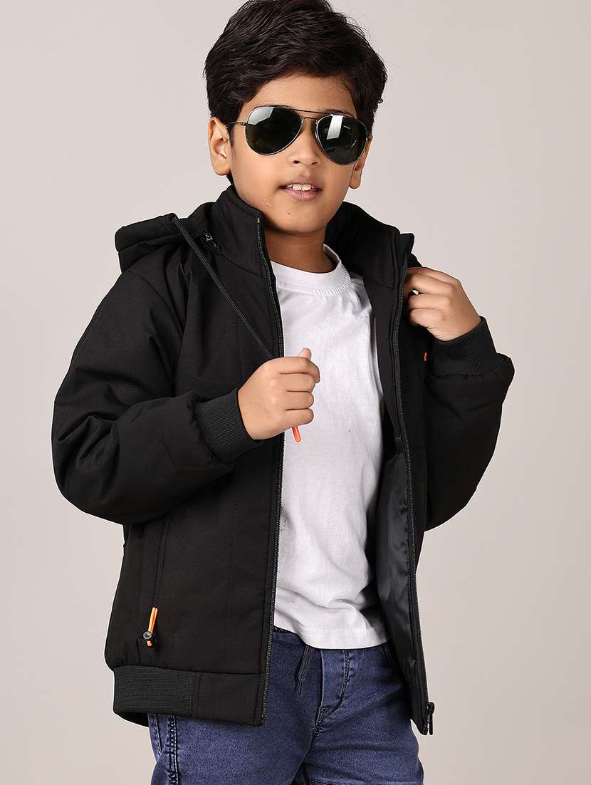 boys solid long sleeve hooded quilted jacket