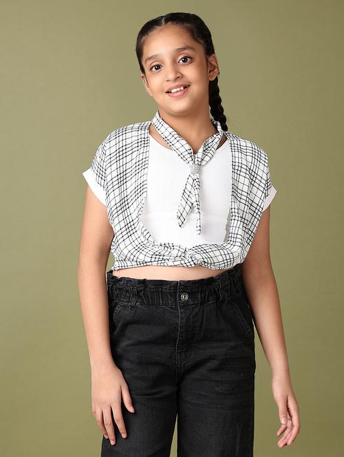 girls checks print short sleeve crop top - 21560616 - Standard Image - 0